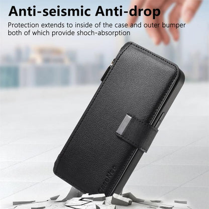 Black textured leather phone wallet case with strap closure
