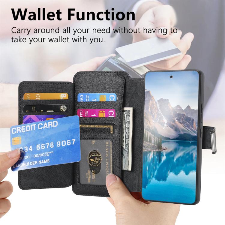 Black leather phone wallet case with card slots and cash pocket