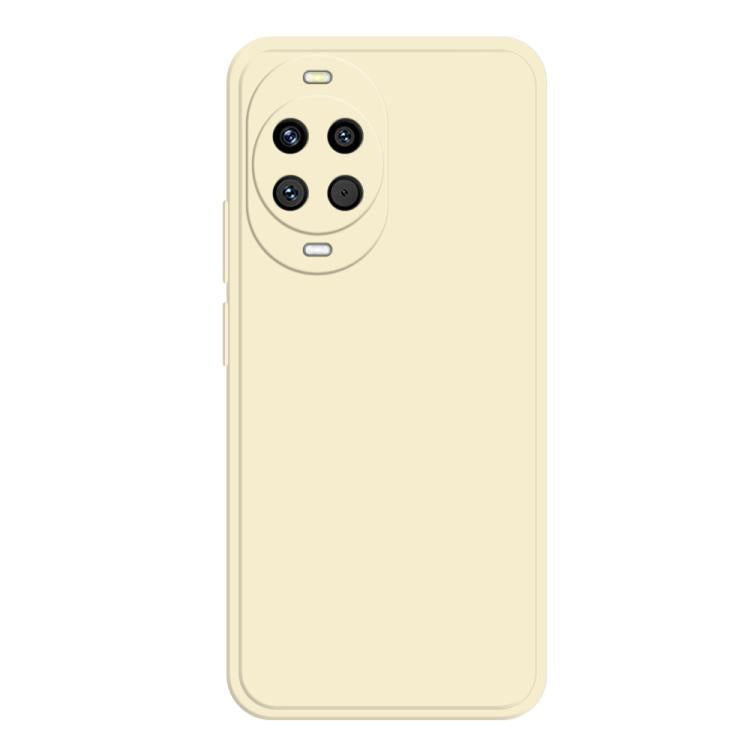 Cream liquid silicone phone case with triple camera cutout and side button cutout.