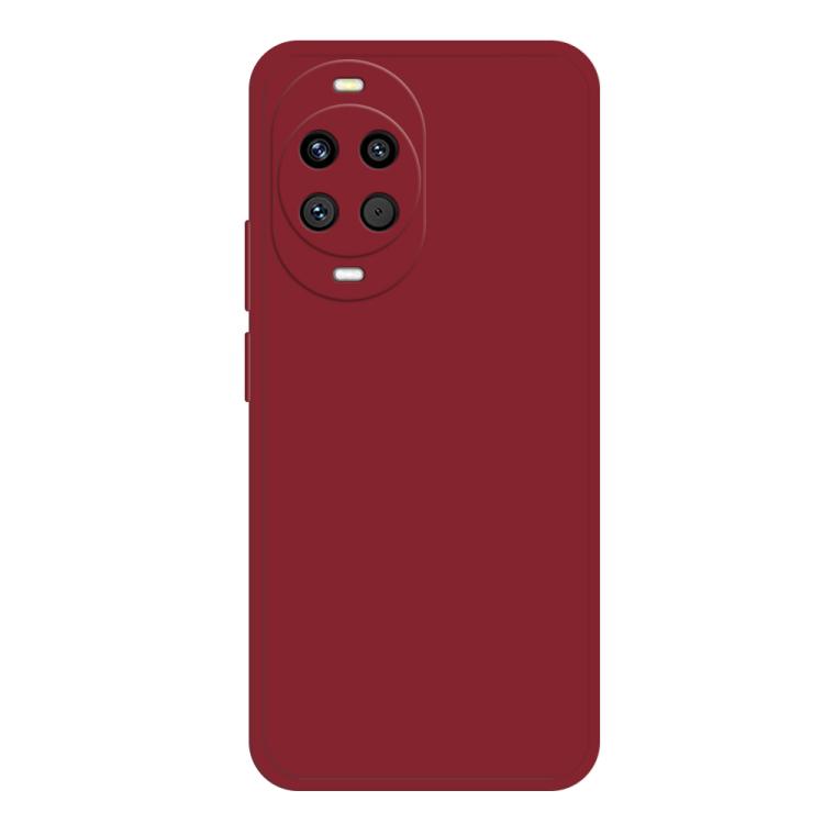 Liquid silicone phone case in dark red with camera cutout and side buttons