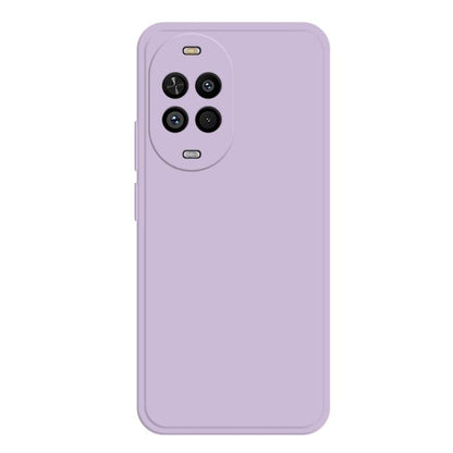 Purple silicone phone case with quad camera cutout and side button openings.