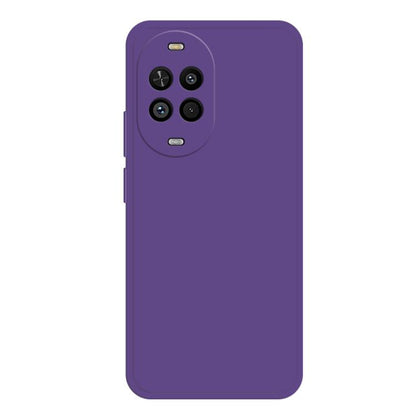 Lavender purple silicone phone case with quad camera cutout and side button openings.