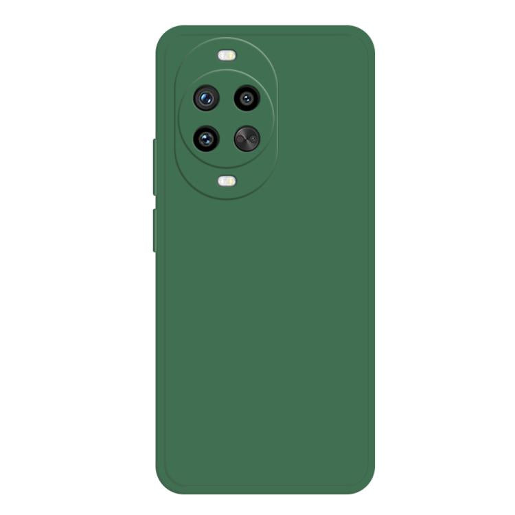 Liquid silicone phone case in dark green with camera cutout and side button cutouts