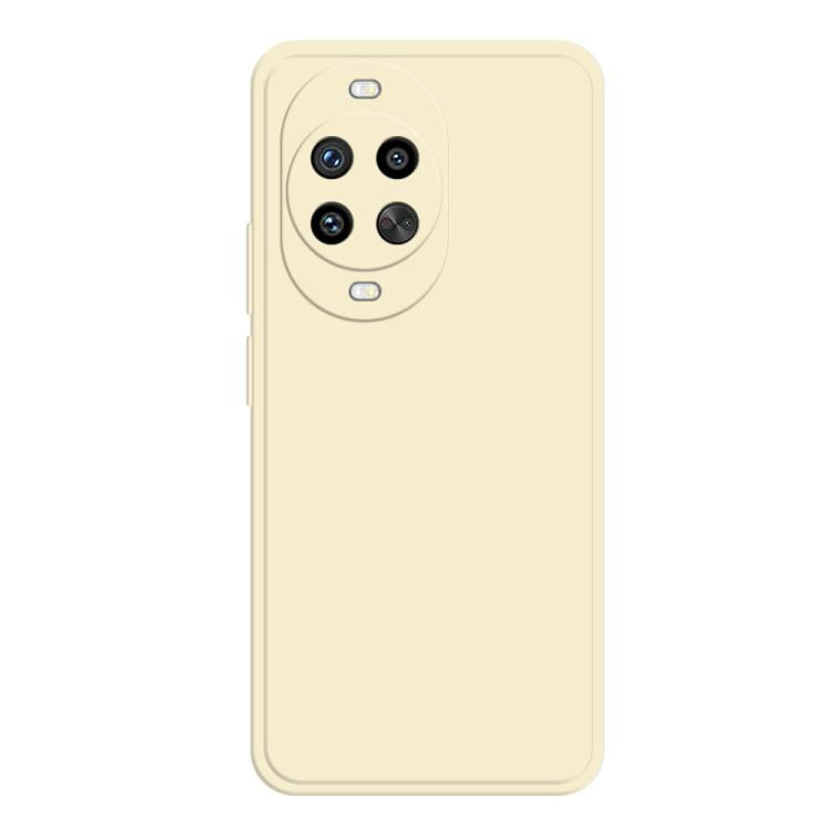 Liquid silicone phone case in cream with camera cutout and side button cutouts