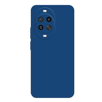 Liquid silicone phone case in navy blue with camera cutout and side button cutouts