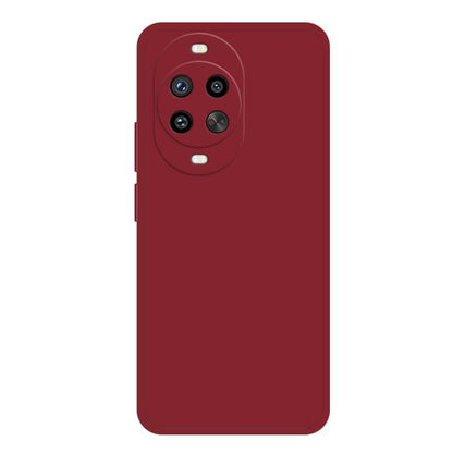 Burgundy liquid silicone phone case with triple camera cutout and side button cutout.