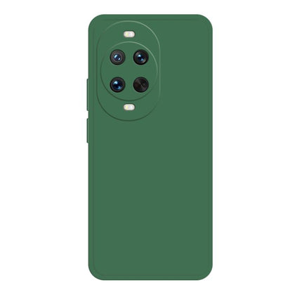 Liquid silicone phone case in dark green with raised camera cutouts