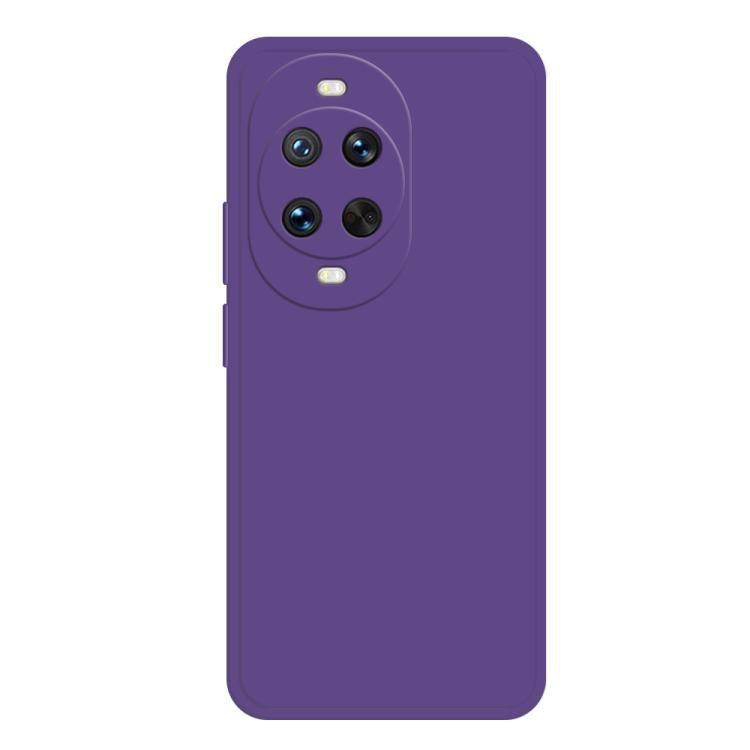 Liquid silicone phone case in purple with camera cutout and side button cutouts