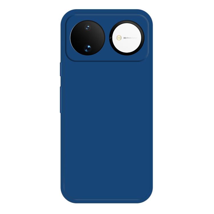 Blue liquid silicone phone case with dual camera cutouts and side buttons
