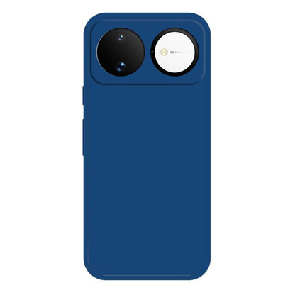 Blue liquid silicone phone case with dual camera cutouts and side buttons