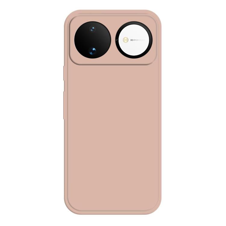Pink liquid silicone phone case with dual camera cutouts and side buttons