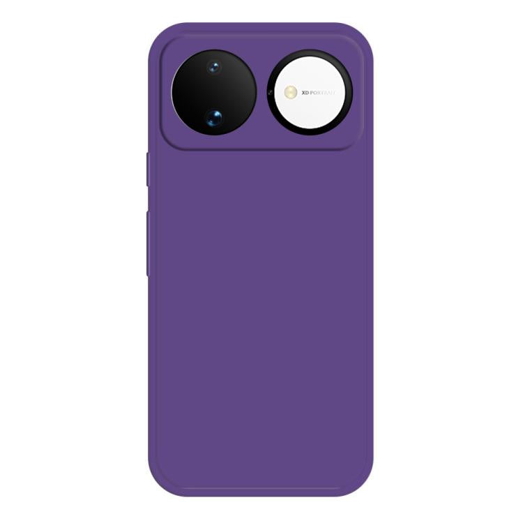 Dark purple liquid silicone phone case with dual camera cutouts and side buttons