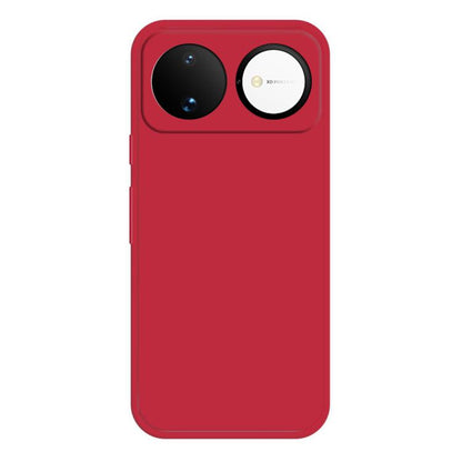 Red silicone phone case with dual camera cutouts and side button openings.