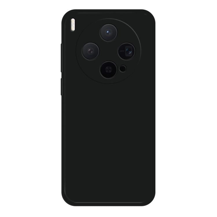 Black liquid silicone phone case with rounded camera cutouts and side button covers