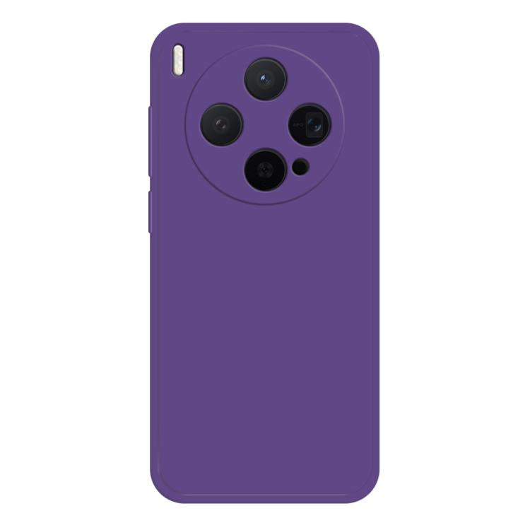 Purple liquid silicone phone case with rounded camera cutouts and side button covers