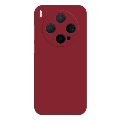 Dark red liquid silicone phone case with rounded camera cutouts and side button covers