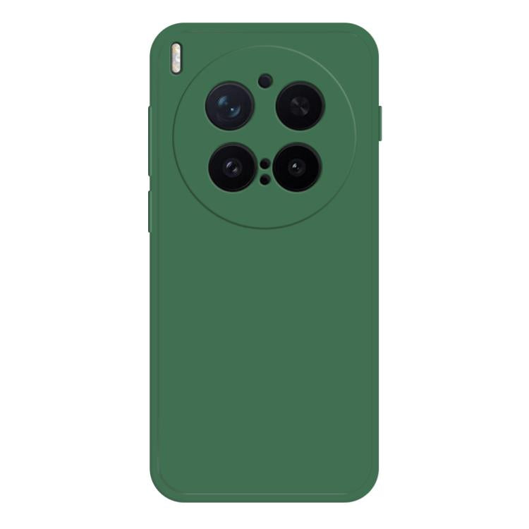 Dark green liquid silicone phone case with four-camera circular cluster