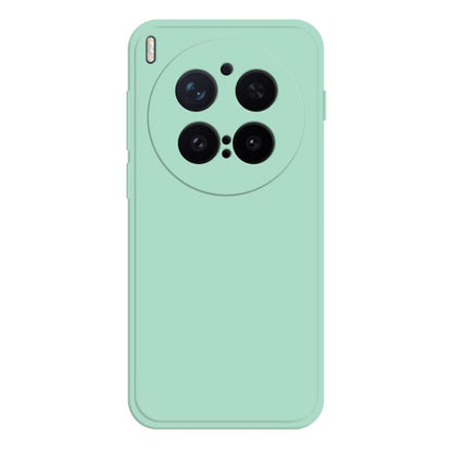 Light green liquid silicone phone case with four-camera circular cluster and side opening