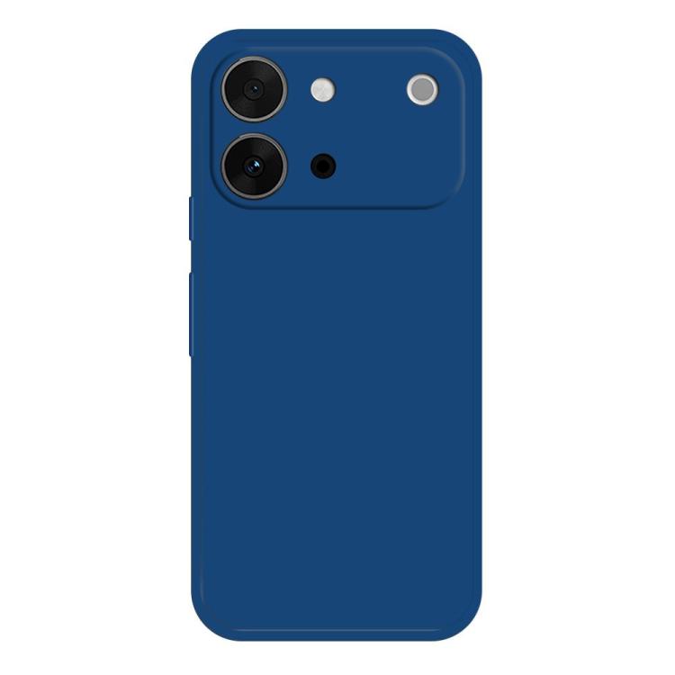 Navy blue liquid silicone phone case with dual camera cutouts