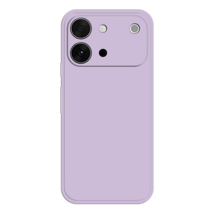 Light purple liquid silicone phone case with dual camera cutouts