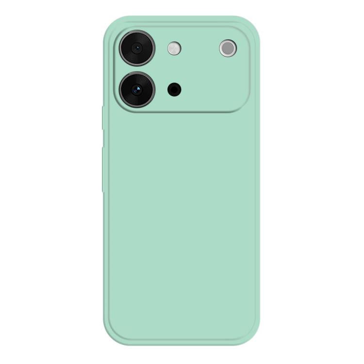 Mint green liquid silicone phone case with dual camera cutouts
