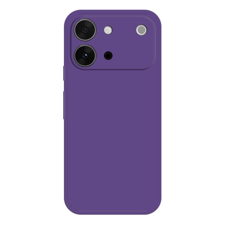 Purple liquid silicone phone case with dual camera cutouts