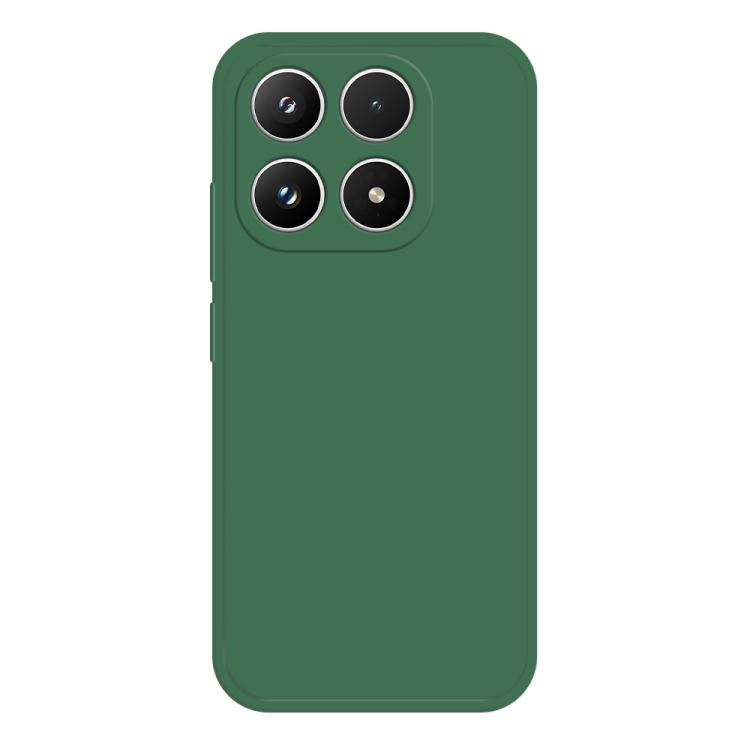 Dark green liquid silicone phone case with four camera cutouts and raised edges