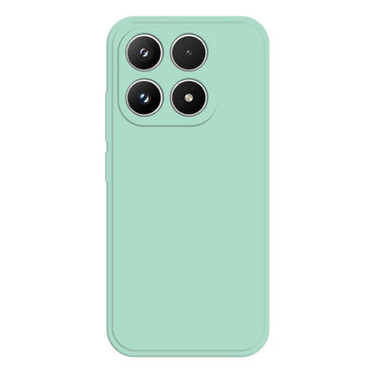 Light cyan liquid silicone phone case with four camera cutouts and raised edges