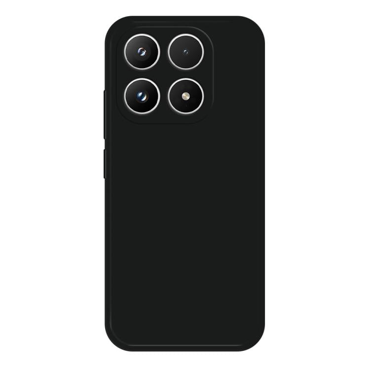 Black liquid silicone phone case with four camera cutouts and raised edges