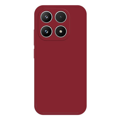 Dark red liquid silicone phone case with four camera cutouts and raised edges