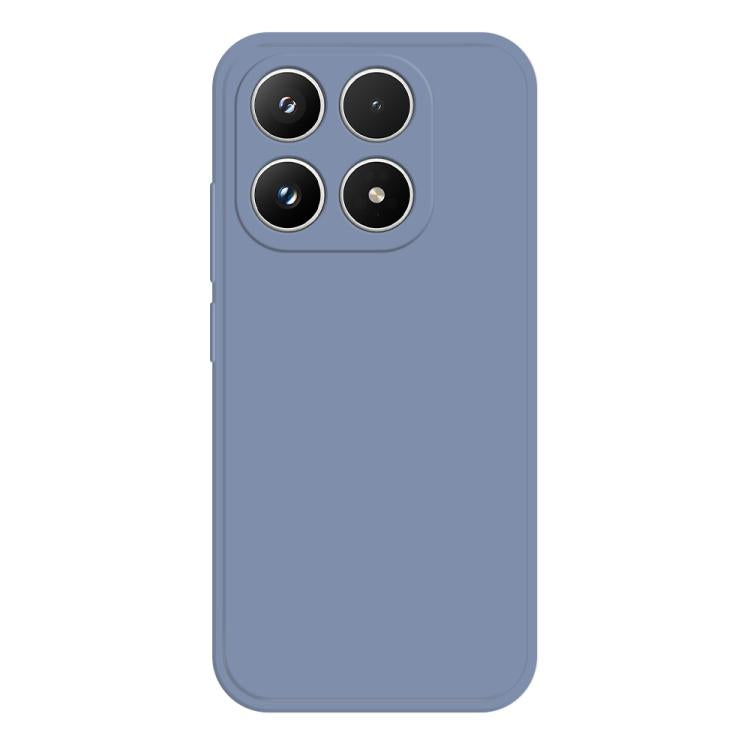 Blue phone case with four-camera cutout, smooth matte silicone design