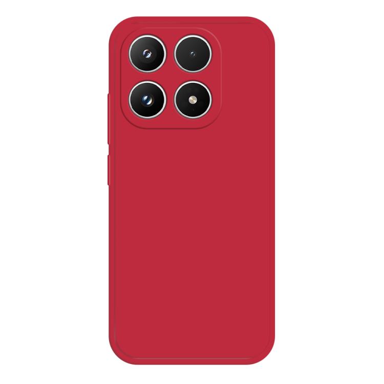 Red phone case with four-camera cutout, smooth matte silicone design
