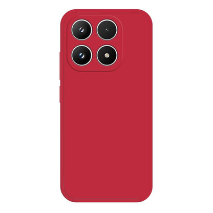 Red phone case with four-camera cutout, smooth matte silicone design