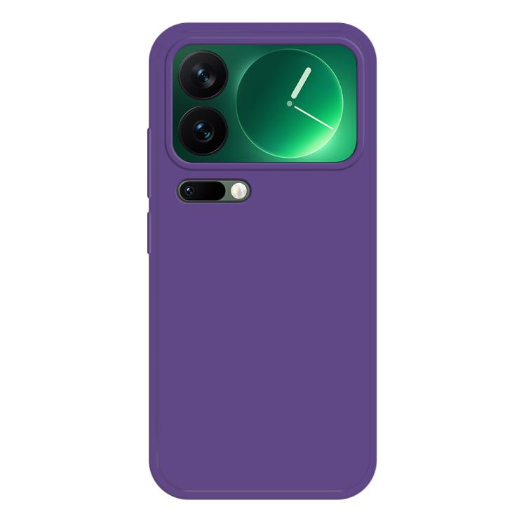Liquid silicone phone case, purple with camera cutouts and raised edges