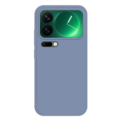 Liquid silicone phone case, gray-blue with camera cutouts and raised edges