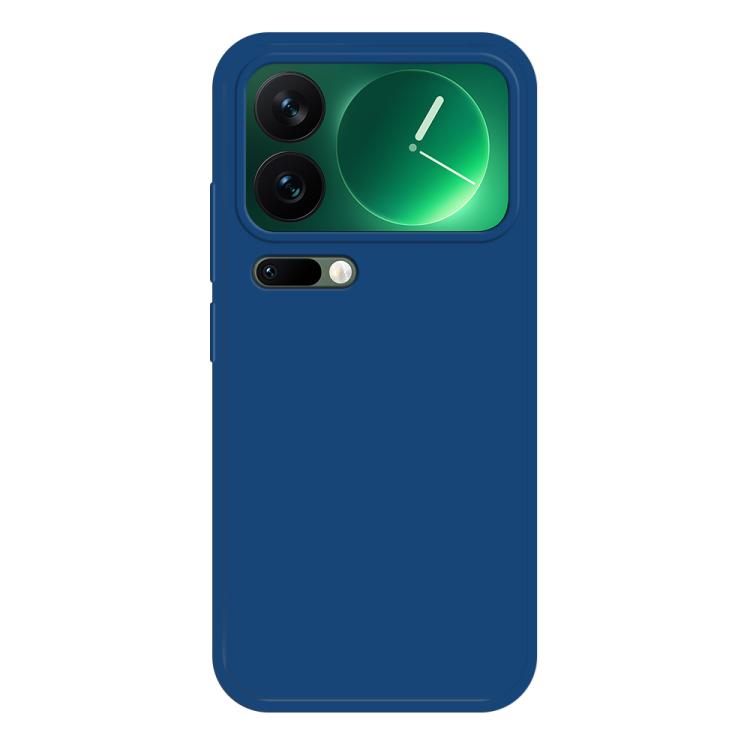 Blue liquid silicone phone case with camera cutouts and side buttons