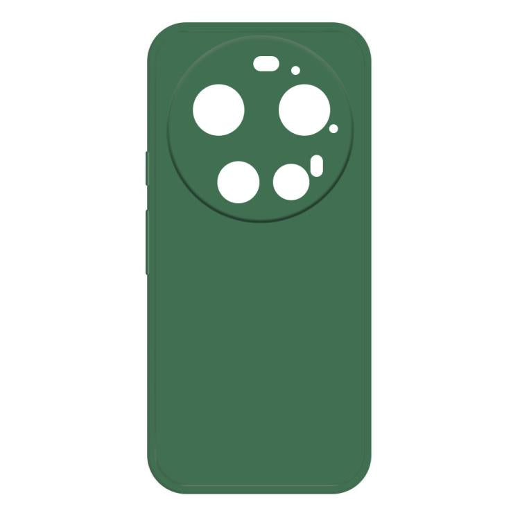 Dark green silicone phone case with camera cutouts and raised lip edges