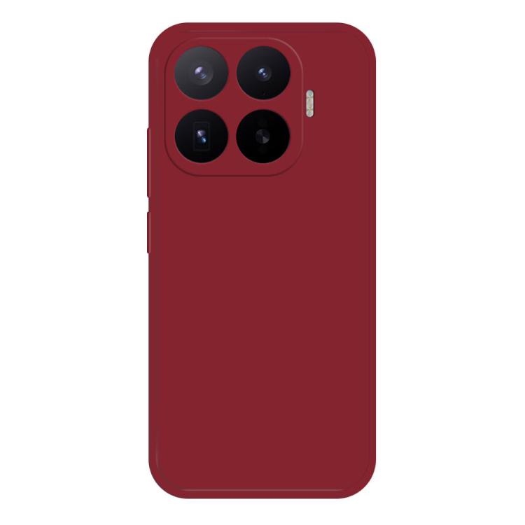 Dark red liquid silicone phone case with raised camera lens cutouts.