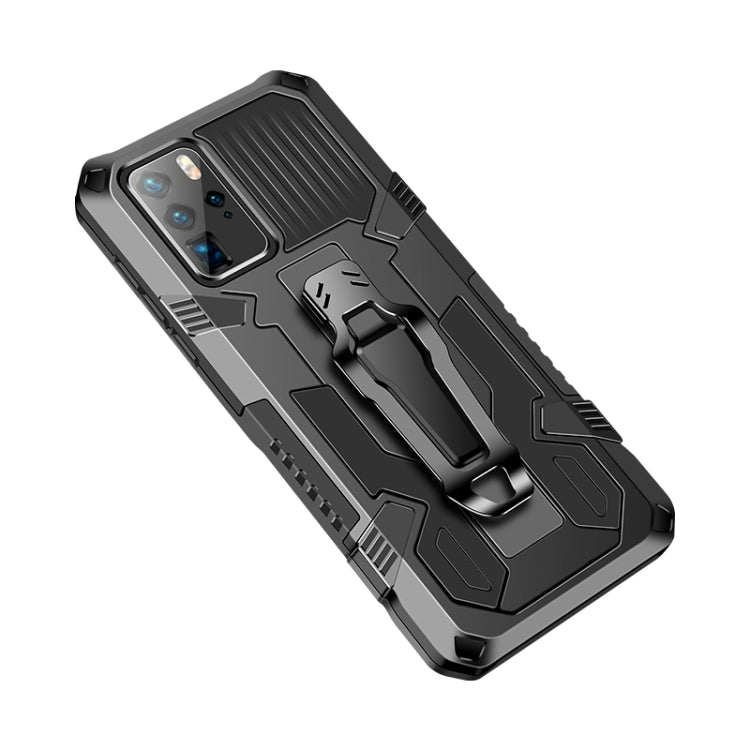 Rugged black and gray protective phone case with kickstand, raised edges, cutouts