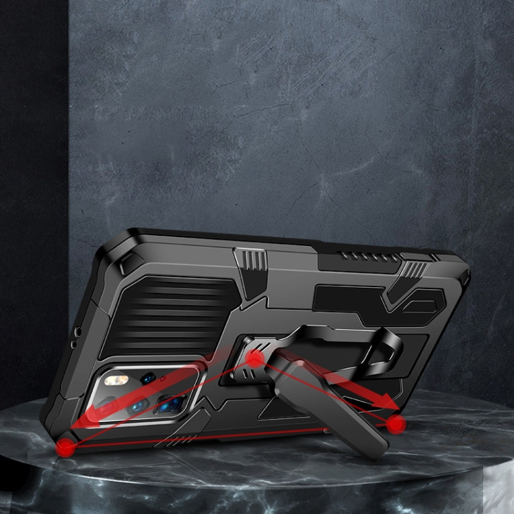 Rugged black and gray protective case with kickstand; shock-absorbing design