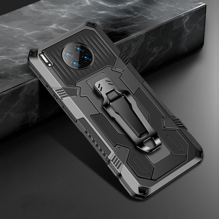 Rugged shockproof phone case with grip strap, black and gray armor design