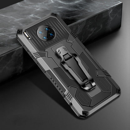 Rugged shockproof phone case with grip strap, black and gray armor design
