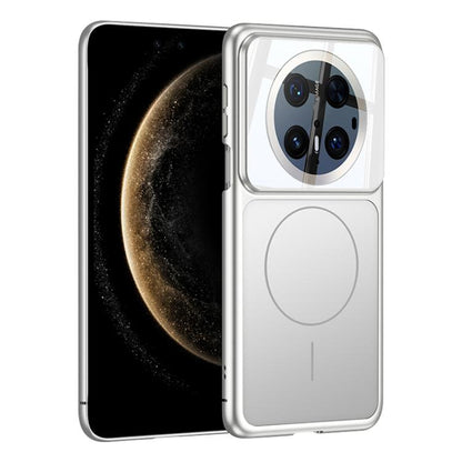 Frosted MagSafe magnetic phone case, silver with clear camera panel and ring