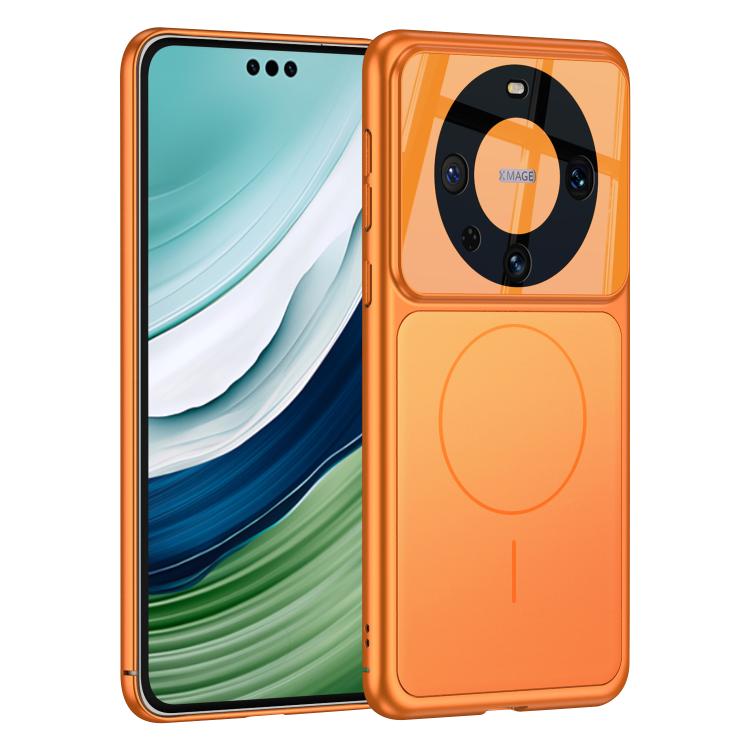Orange frosted ultra-thin MagSafe phone case with camera cutout and circular magnet