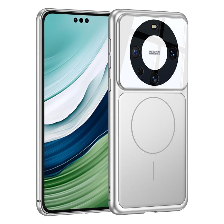 Silver frosted ultra-thin MagSafe phone case with camera cutout and circular magnet