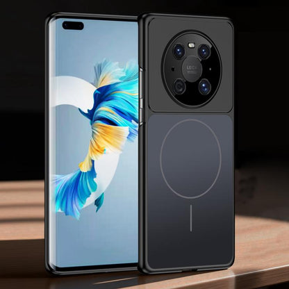 Black frosted ultra-thin MagSafe phone case on phone, camera cutout and circular magnet
