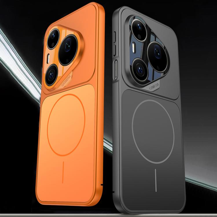 Orange and black frosted ultra-thin MagSafe phone cases with triple camera cutouts