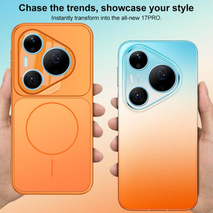 Orange and light blue frosted ultra-thin MagSafe phone cases with triple camera cutouts