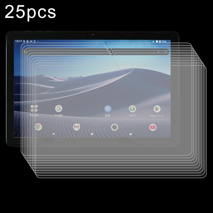 25-pack clear screen protector films for tablet display, front view