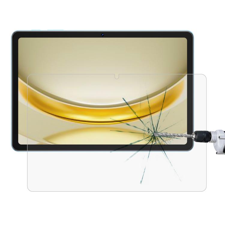 Explosion-proof tempered glass screen protector on tablet screen with cracked impact point
